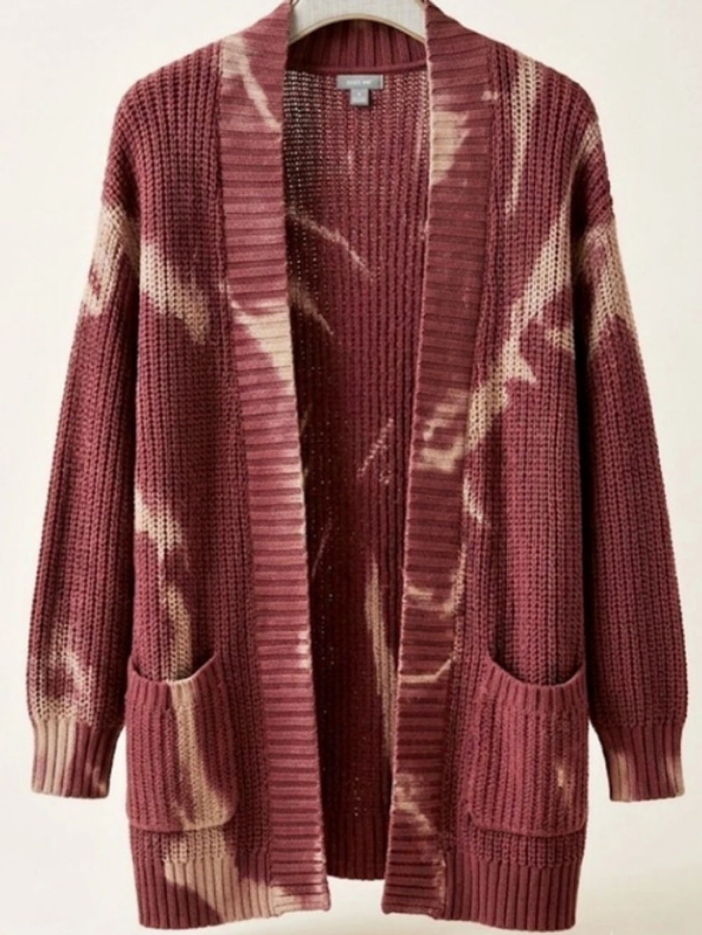 Aerie Abstract Tie Dye Cotton Cardigan Burgundy & Cream (Sz M) Cozy Fall Layer